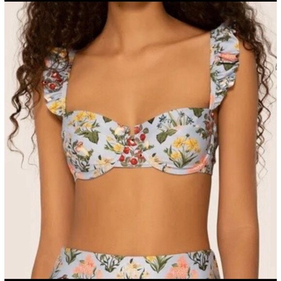 Agua By Agua Bendita Bikini Top Swim Kiwi Magdalena Dia Floral Tropical Blue XL - Picture 1 of 12